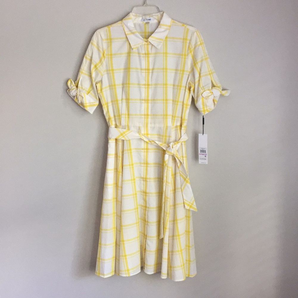 Calvin Klein A-Line Plaid Yellow Dress Size 6
